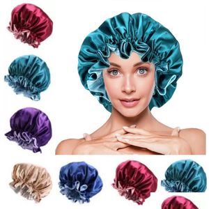 Acessórios para tosquiadeiras de cabelo Mulheres Silk Night Cap Hat Double Side Wear Head Er Sleep Satin Bonnet para Beautif Hair - Wake Up Perfect Da Dhe18