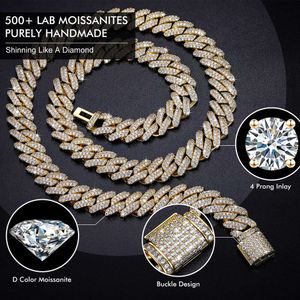 İnce Mücevher Bakır Malzeme 14mm 18K Altın Kaplamalı Buzlu Moissanit Küba Bağlantı Zinciri Erkek Kolye