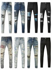 Nya män jeans hål ljusblå mörkgrå Italien AIMR Märke man långa byxor byxor streetwear denim mager smal rak cyklist jean för d2 toppkvalitet