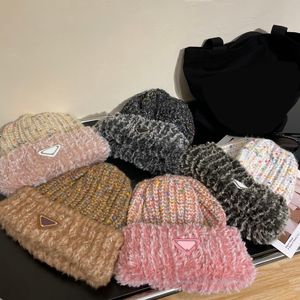 Outono inverno colorido malha chapéu de lã ao ar livre quente veludo à prova de vento chapéus moda boné de pelúcia designers quente inverno beanie mulheres homens crânio bonés