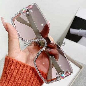 Sunglasses Women Festival BlRhinestone Square Sunglasses Female Trendy Gradient Crystal Rave Glasses For Party J231218