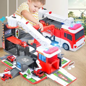 Electric RC Car Deformation Music Simulation DIY Fire Truck Track Children s Educational Toy Large Size Passenger Kids 231218