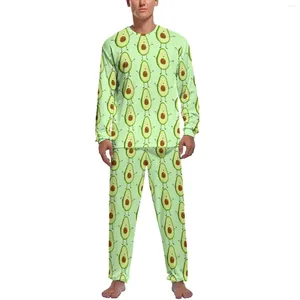 Pijamas masculinos abacate pijama diário 2 peças fruta comida abraço amor legal conjuntos de pijama masculino manga longa design casual