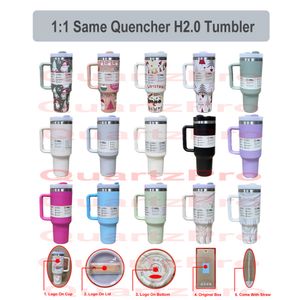 1pc Quencher H2.0 Bicchiere in acciaio inossidabile da 40 once con manico, coperchio e cannuccia / Tazza da sublimazione da viaggio da 40 once Tazza per auto con acqua isolata per birra