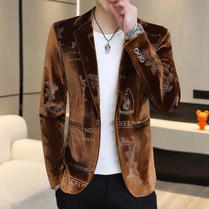 New Spring Autumn Season Men's Men Personalized Gold Velvet Suital Suit Simp Slim Fit Mode