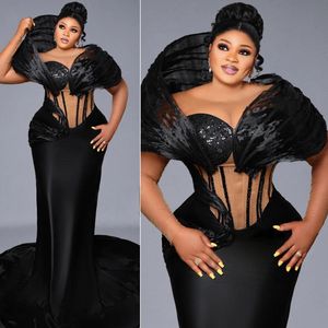 Aso ebi Vestidos para ocasiões especiais PROM Africano Mermaid Ilusão Negra Tulle Vestidos de noite elegantes para vestidos de festa de aniversário de mulheres negras ST668