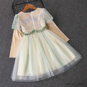 Girl's Dresses Sequin Winter Girls Princess Party Dresses for 3-9 Yrs Long Sleeve Children Clothing Birthday Wedding Ball Gown