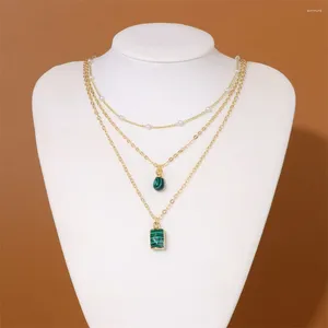 Ожерелья с подвесками из натурального зеленого малахитового камня, ожерелье высокого качества, регулируемая цепочка золотого цвета, 3 шт./компл. для женщин