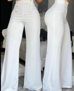 Calças femininas elegantes cintura alta perna larga bootcut 2023 verão europeu americano moda simples queimado calças 231219