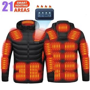Mäns västar 2023 män uppvärmda jackor utomhusrock USB elektriska batteri långa ärmar uppvärmning huva varma vinter termiska kläder 231218