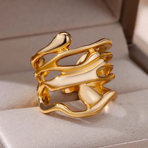 Band Ringe Edelstahl Für Frauen Männer Gold Farbe Hohl Breiten Ring Weiblich Männlich Party Finger Schmuck Geschenk 2023 Trend 231219