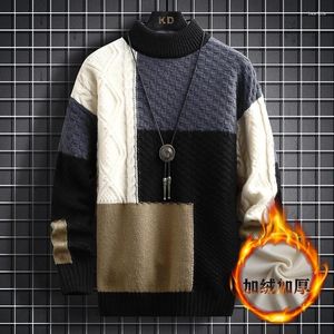 Maglioni da uomo Maglione invernale addensato 2023 Girocollo Plaid Patchwork Casual lavorato a maglia Pullover allentato Abbigliamento di lusso coreano