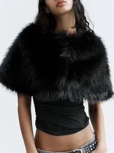 Kvinnors päls svarta kvinnor vinter faux cape mantel rockar mode en storlek o-hals sjalar jackor vintage kvinnliga solida korta toppar