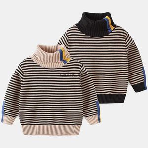 Pullover 2023 Winter Warm 3 4 5 6 8 10 12 Years Teenage Teenage High Neck Trektlenect Tertleneck Color Striped Sweater for Baby Kids Boysl231215