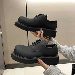 Dress Shoes Fashion Boots Black Leather Sporty Platform Casual women Big Toe Lace Up Heightened Low Heel Shoes Injection Street Style Loafer 231218