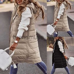 Pelliccia da donna in pelliccia sintetica senza maniche Giacca invernale da donna Cappotti midi Giù Gilet Mantieni caldo Elegante nero con cappuccio Street Hipster Lady Cappotto in cotone J231219