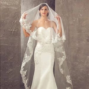 Jóias de cabelo de casamento véu borda de renda longo luxuoso nupcial branco marfim com pente tule catedral uma camada 3 metros acessórios de noiva 231219