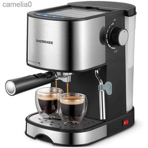 Kahve Makineleri Ihomeekee Espresso Makinesi 15 Bar Pompa Basınç Espresso ve Cappuccino Kahve Makinesi Sütlü Çılgınlık/Lattel için Buhar Değişi231219