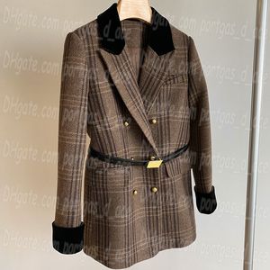 Ekose kadınlar blazer ceket ceket vintage zarif kadınlar resmi katlar karşıt renk lüks tasarımcı blazers ceketleri