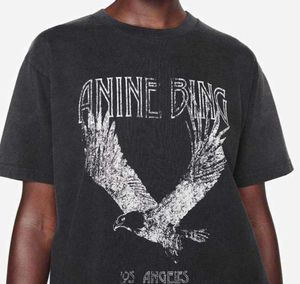 2023 A Bing Niche Eagle Imprimir camiseta Fried Snowflake Color Washing Designer Tee Mulheres Preto T-shirt de manga curta Tops Polos Venda barata de alta qualidade 9955ess