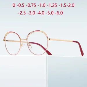 Óculos de sol quadro de ouro vermelho redondo óculos míopes para mulheres luz azul steampunk óculos de prescrição 0 -0.5 -0.75 a -6.0