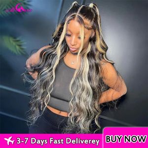 Synthetic Wigs Blonde Highlight Wig Human Hair 13X4 13x6 Body Wave Lace Frontal Glueless Preplucked Ready to Go 231219