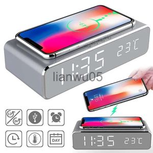 الساعات الجدول المكتبي LED Clock Clock Clock Qi الشحن اللاسلكي الشاحن اللاسلكي لـ iPhone 11 12 Huawei Xiaomi Samsung Mobile