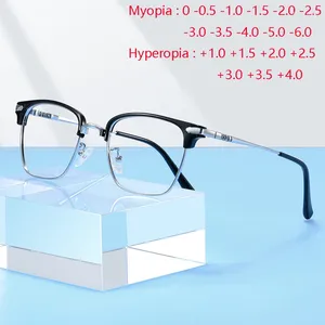 Óculos de sol 0 -0,5 -0,75 a -6,0 Óculos de prescrição quadrados de meio quadro para míopes anti raios azuis presbiópicos 0,5 4,0