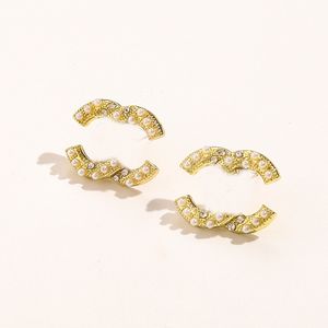 Örhängen lyx varumärkesdesigners dubbla bokstäver stud 18k guldpläterad silver geometrisk berömd kvinnor inlay kristall strass