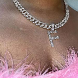 Stonefans Rhinestone Cuban Link Początkowy naszyjnik Chocker for Women Tennis 26 Naszyjnik alfabetu Wisidant Whendant Whole C0217B