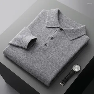 Men's Sweaters Merino Wool Cardigan Lapel Pullover Long Sleeve POLO Neck Sweater Loose Top Knitted Clothing Plus Size Shirt