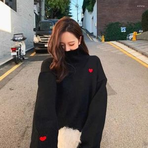 Swetery damskie Sweter SWEATER Black Cute Dow -Scyk Knit Tops for Woman Hafted Turtleeck Kawaii Wysokie ubranie