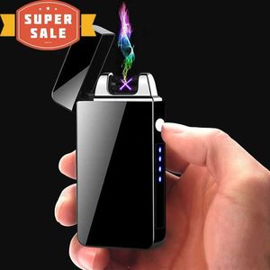 Dual Arc Metal Windproof Flameless Lighter With LED Power Display USB Touch Plasma Portable Men's Gift