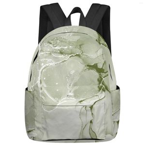 Sırt çantası yeşil mermer doku büyük kapasiteli çok cep seyahat sırt çantaları genç kadınlar için okul çantası