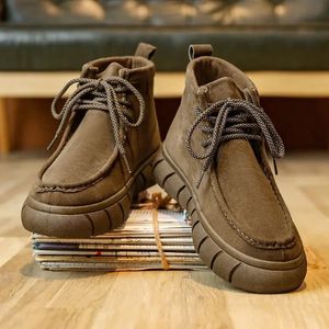 Dress Shoes Men Retro Leather Thick Sole Mid Top Couple Casual Short Boots AutumnWinter Men's Ankle Desert Boots2024 231218