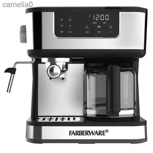 Kaffeemaschinen Farberware Dual Brew 10 Tassen Kaffee + Espresso Schwarz und Edelstahl-Finish Touchscreen MODELL FW54100112159L231219