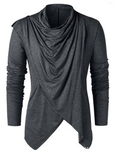 Herren T-Shirts 2023 Herren Kostüm Vintage Zwei Wege Asymmetrische Überlappung Strickjacke Lässig Langarm Schalkragen Offene Vorderseite Tops Mantel