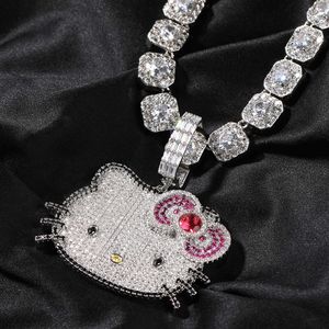 Hip Hop Ins Style Cartoon Cat Necklace Female Twists Jewelry GRA Moissanite Diamond Gold Sterling Sier Cuban Link Chain