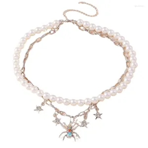 Ожерелья с подвесками, жемчужное ожерелье из бисера, готическое страшное украшение на Хэллоуин, уникальное колье с бахромой в виде звезды