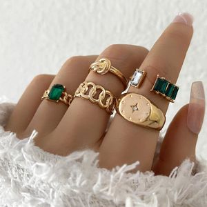 Cluster Rings Sindlan 5Pcs Vintage Green Crystal Gold Color Star For Women Kpop Geometric Set Rhinestone Female Fashion Jewelry Anillos