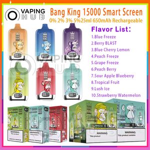 Original Bang King Digital 15000 Smart Screen Disposable Vape Pen Mesh Coil 25ml Pre-filled Pod 650mAh Rechargeable Battery Electronic Cigs Puffs 15K 0% 2% 3% 5% Vapor Kit