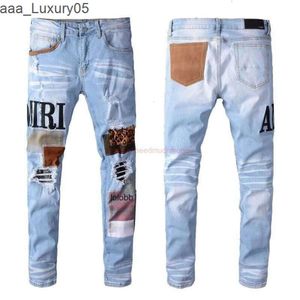 Calças amirlies am amis imiri amiiri AM Roupas de grife es Jeans Calças jeans es Moda Mens amari com buracos negros bordado amirl Patch Elastic Slim Pan EBQJ