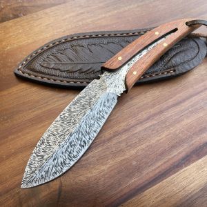 Feather Corrosion Marks 5CR13MOV Steel Blade Wood Handle with Sheath Outdoor Hunting Knife Survival Knives Military Camping Portable Tool