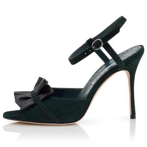 Słynne sandały marki kobiety khedni 105 mm pompki ciemnozielone szare zamszowe otwarte palce u stóp włoski letni wyrafinowany designerska sukienka sandałowa sandałowe obcasy Eu 35-43