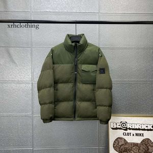 stone down jacket New Winter stone down jacket Cotton Loose Windproof Stand Up Collar Men and Women's Couple Warm Goose Jacket Spliced Work Coat