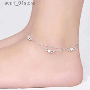 anklets kofsac tren 925女性用のスターリングシルバーアンクレットシンプルな光沢のある丸いビーズハートアンクルスチェーンジュエリーガールbirtay giftl231219