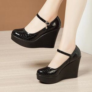 Dress Shoes 10cm Small Size 32-43 Patent Leather Thick Bottom Platform Wedges 2023 Shallow High Heels Pumps For Office Model