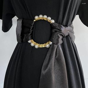 Cinture Cintura da donna primavera/estate con fibbia con perle, perfetta per abiti/camicie a vita larga alla moda