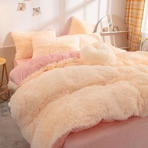 Conjuntos de cama Linda cor pura inverno quente conjunto de pelúcia kawaii capa de edredão com lençóis colcha e fronha cama de calor