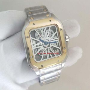 Super 2 Styles Najnowsza wersja WHSA0012 MĘŻCZYZN WRISTWATCHES 39 mm Japoński kwarcowy ruch szkieletu dwa tony za przezroczystym wysokim Q254J